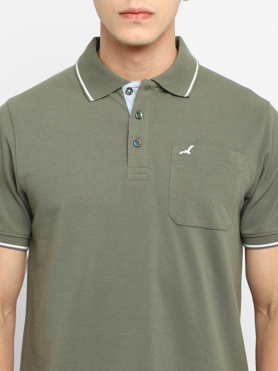Polo Collar T-Shirt for Men with Pocket - Light Olive