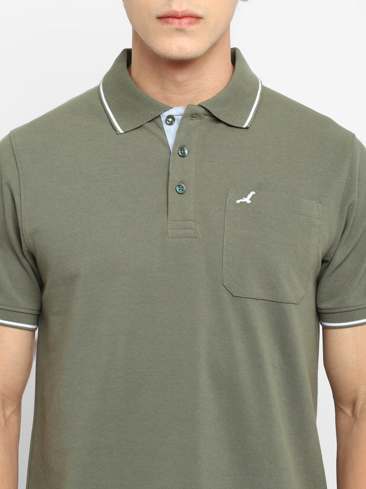 Polo Collar T-Shirt for Men with Pocket - Light Olive
