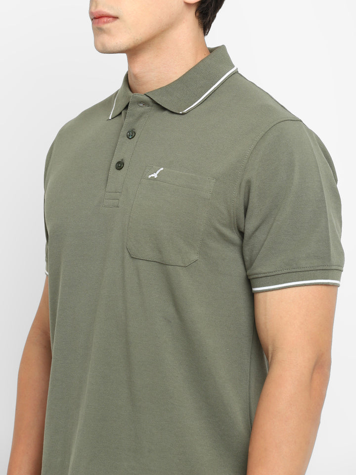 Polo Collar T-Shirt for Men with Pocket - Light Olive