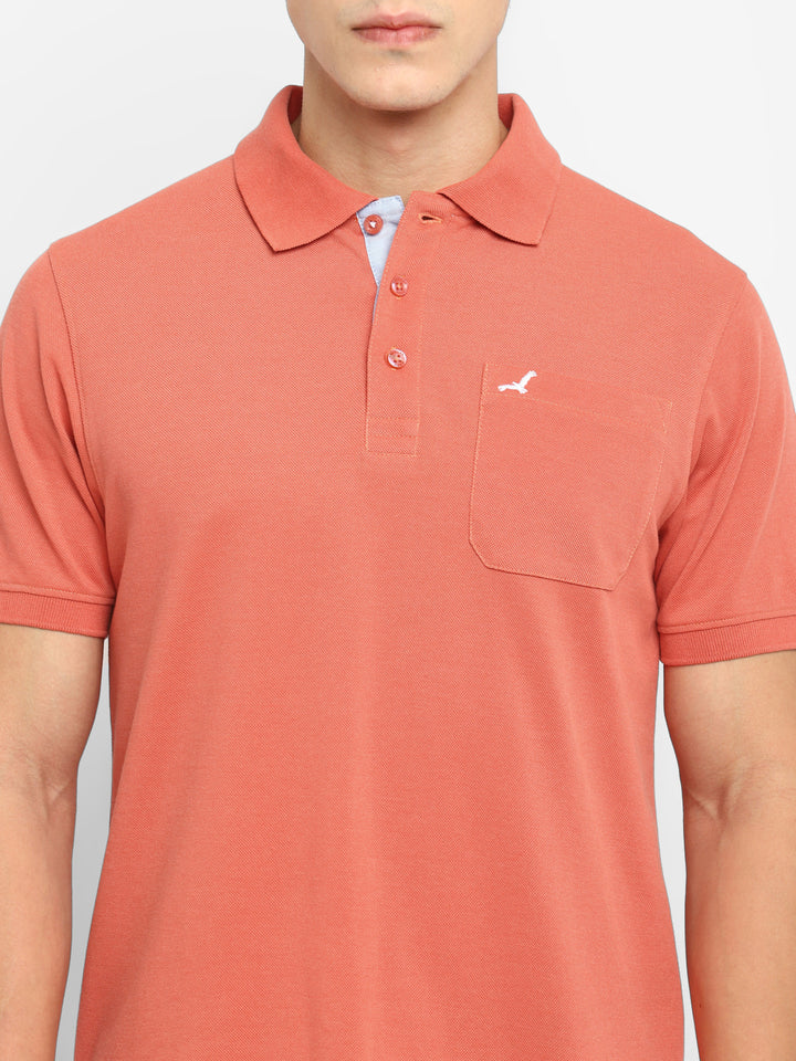 Polo Collar T-Shirt for Men with Pocket - Salmon