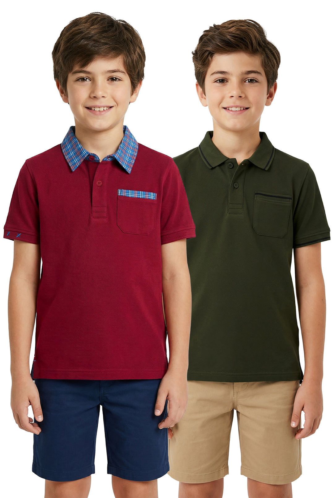 Boys Polo T-Shirt Pack of 2 Half Sleeve, Pocket Polo Regular Fit, Boys Kids 5-12 Years Casual T-Shirt - AC4101