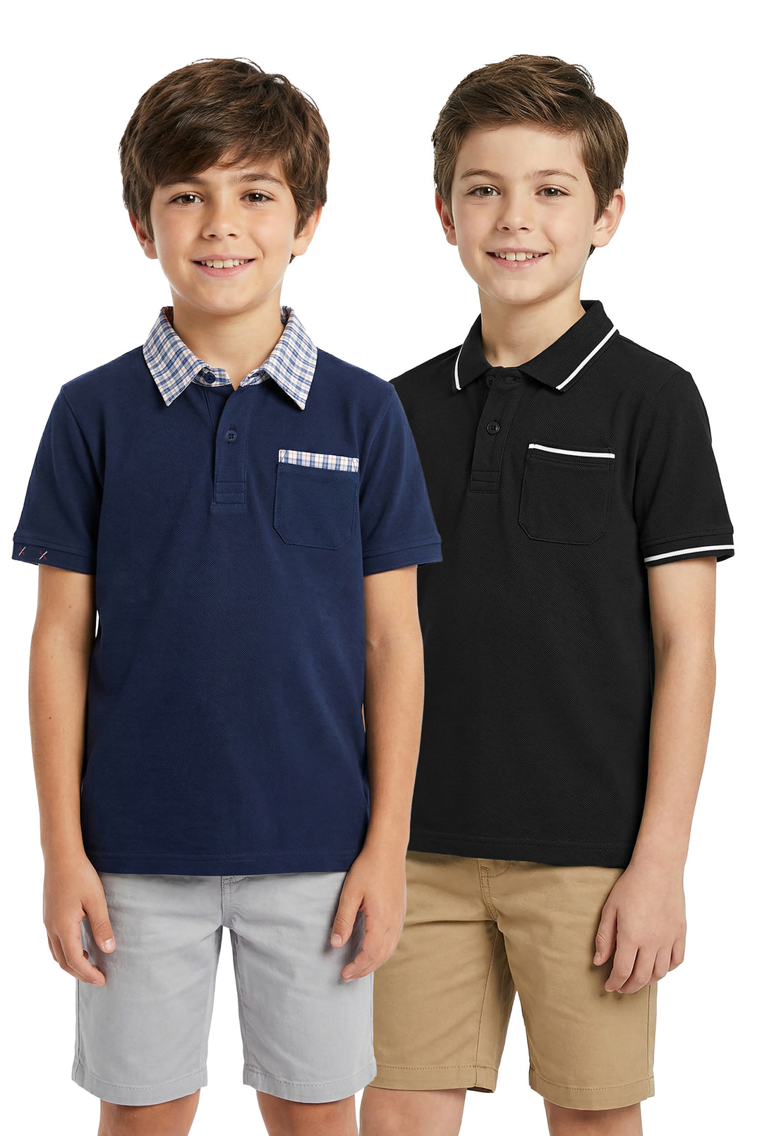 Boys Polo T-Shirt Pack of 2 Half Sleeve, Pocket Polo Regular Fit, Boys Kids 5-12 Years Casual T-Shirt - AC4101