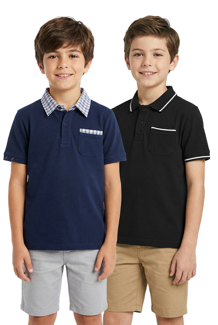 Boys Polo T-Shirt Pack of 2 Half Sleeve, Pocket Polo Regular Fit, Boys Kids 5-12 Years Casual T-Shirt - AC4101