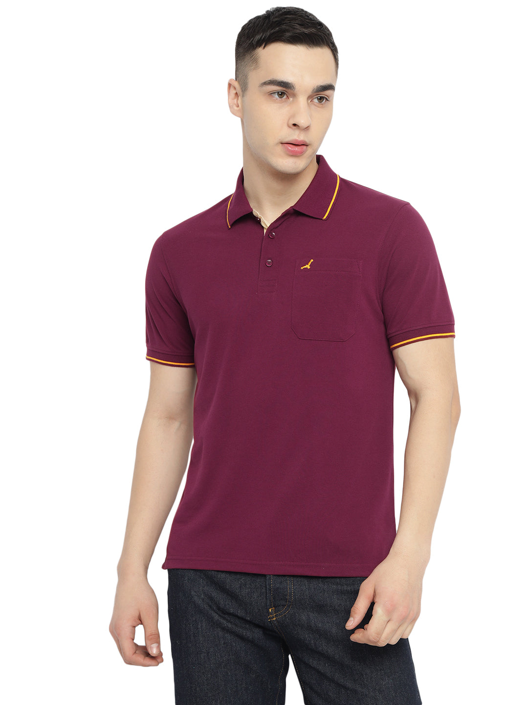 Polo Collar T-Shirt for Men with Pocket - Burgundy