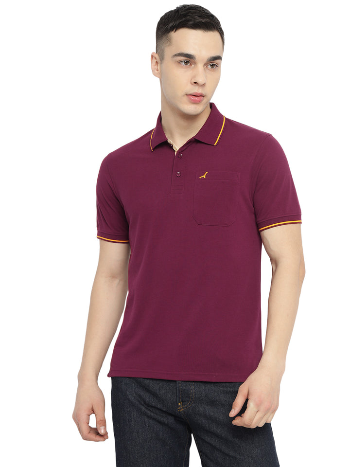 Polo Collar T-Shirt for Men with Pocket - Burgundy
