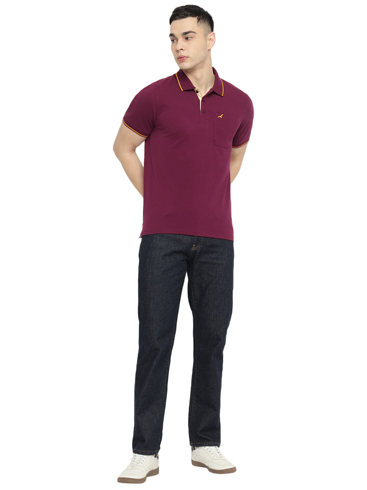 Polo Collar T-Shirt for Men with Pocket - Burgundy