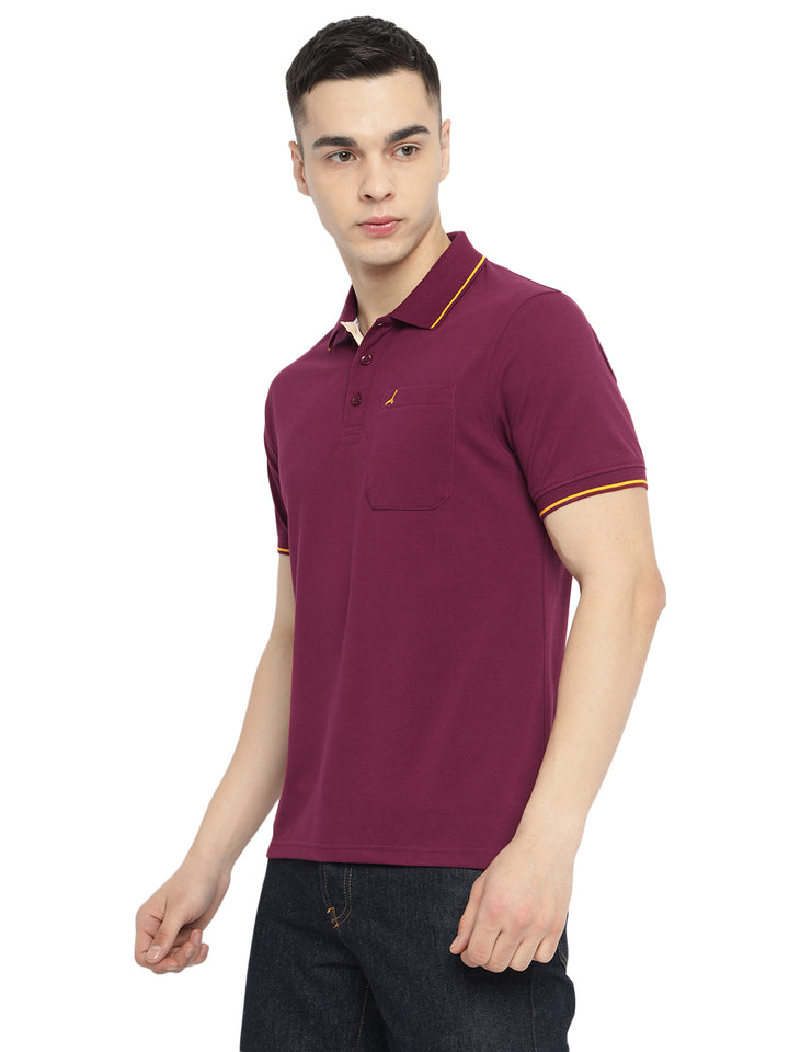Polo Collar T-Shirt for Men with Pocket - Burgundy