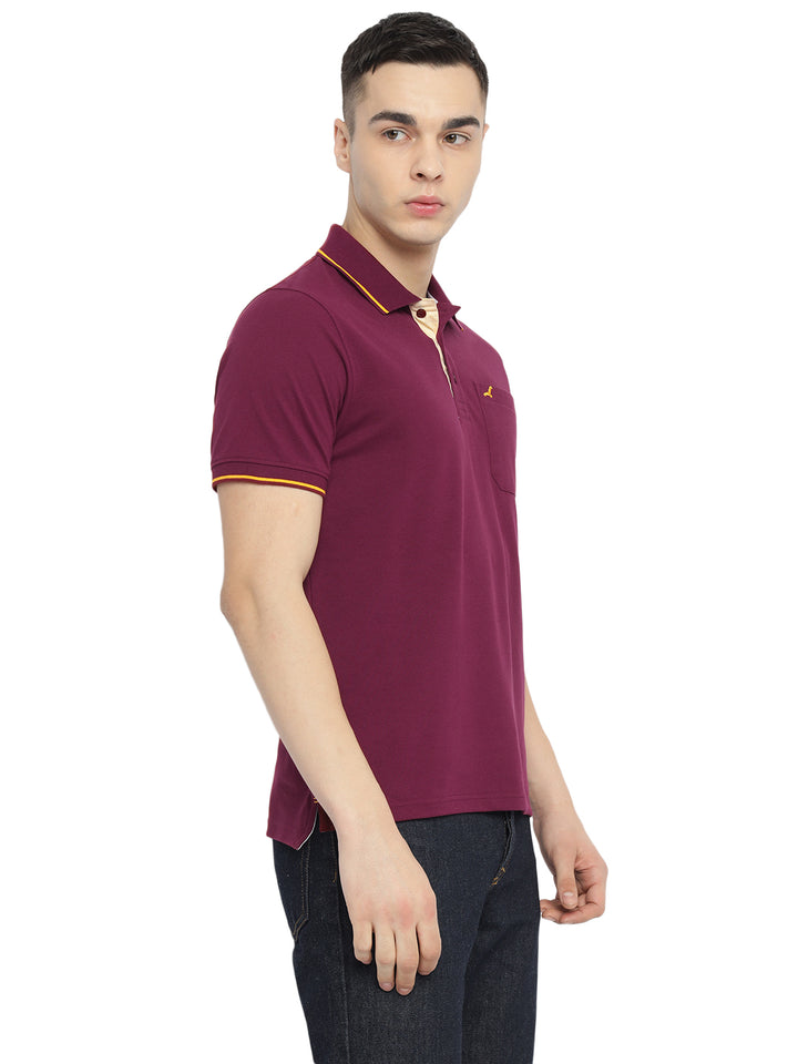 Polo Collar T-Shirt for Men with Pocket - Burgundy