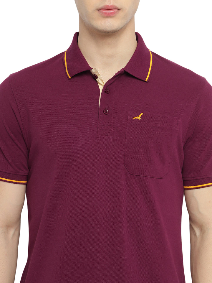 Polo Collar T-Shirt for Men with Pocket - Burgundy