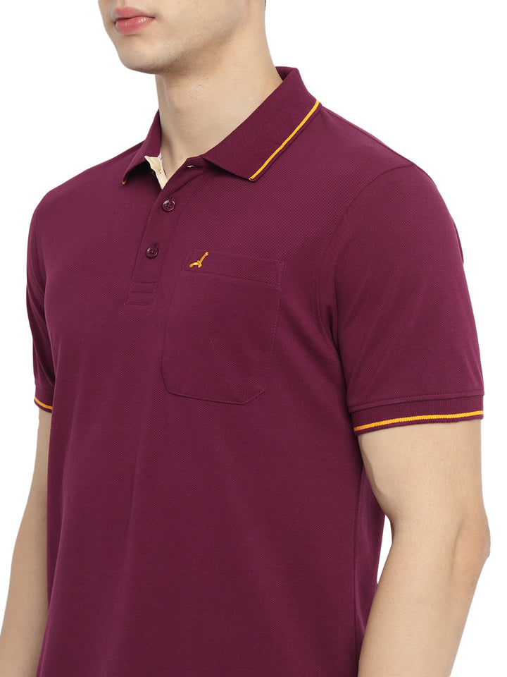 Polo Collar T-Shirt for Men with Pocket - Burgundy