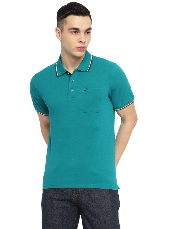 Polo Collar T-Shirt for Men with Pocket - Verdigris