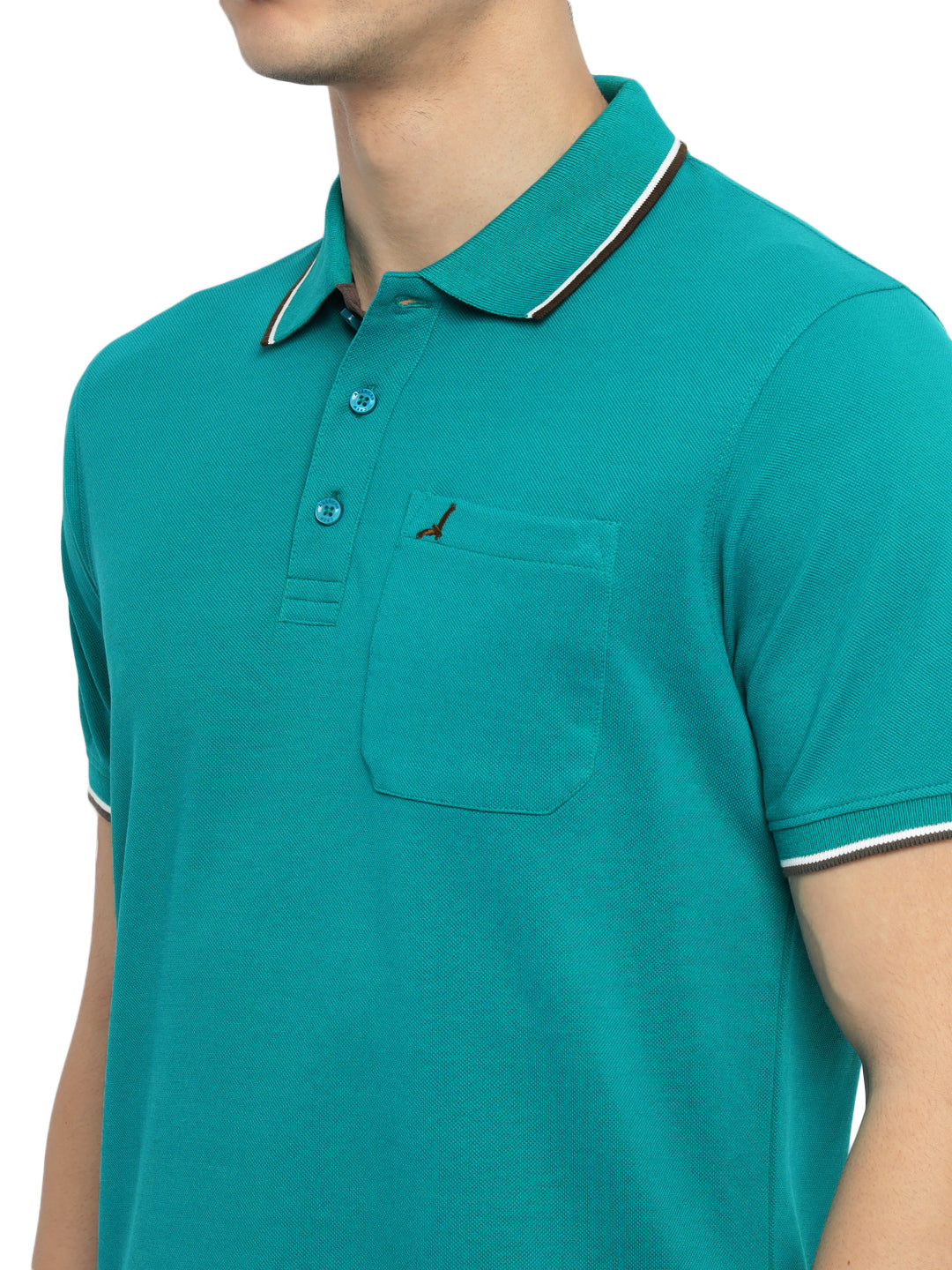 Polo Collar T-Shirt for Men with Pocket - Verdigris