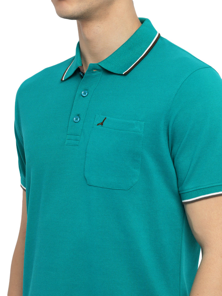 Polo Collar T-Shirt for Men with Pocket - Verdigris