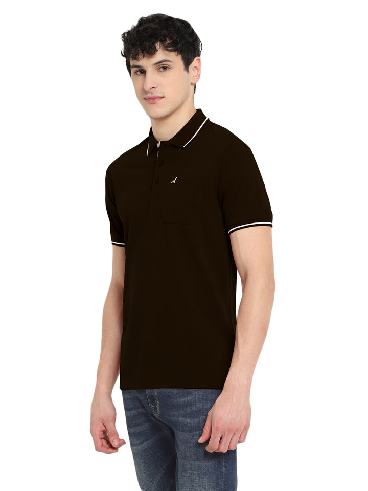 Polo Collar T-Shirt for Men with Pocket - Plum Chocolate