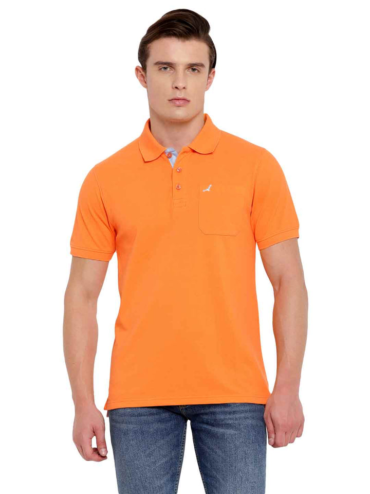 Polo Collar T-Shirt for Men with Pocket - Orange Peel