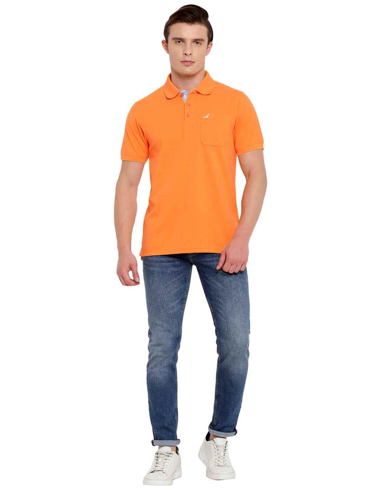 Polo Collar T-Shirt for Men with Pocket - Orange Peel