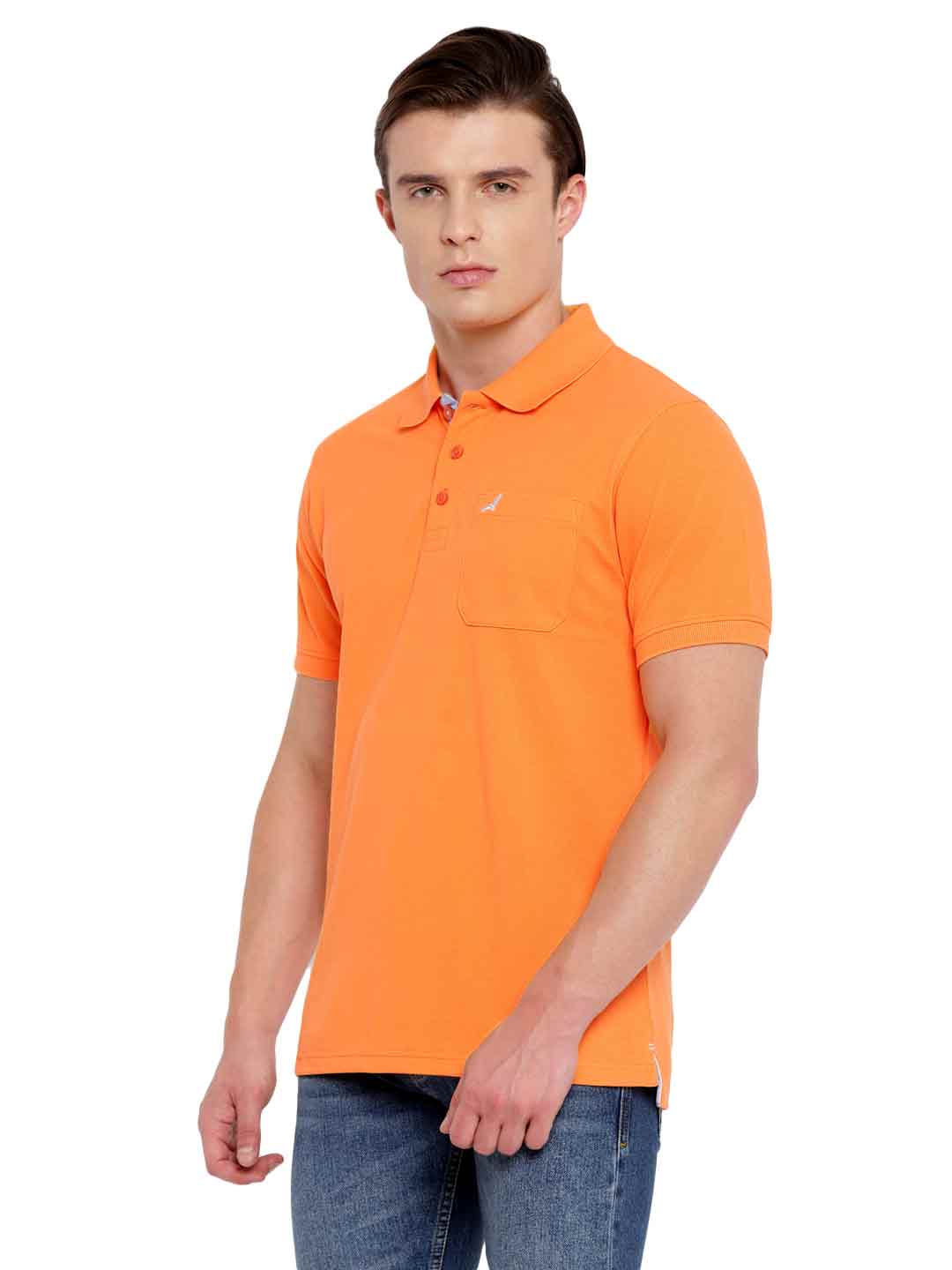 Polo Collar T-Shirt for Men with Pocket - Orange Peel