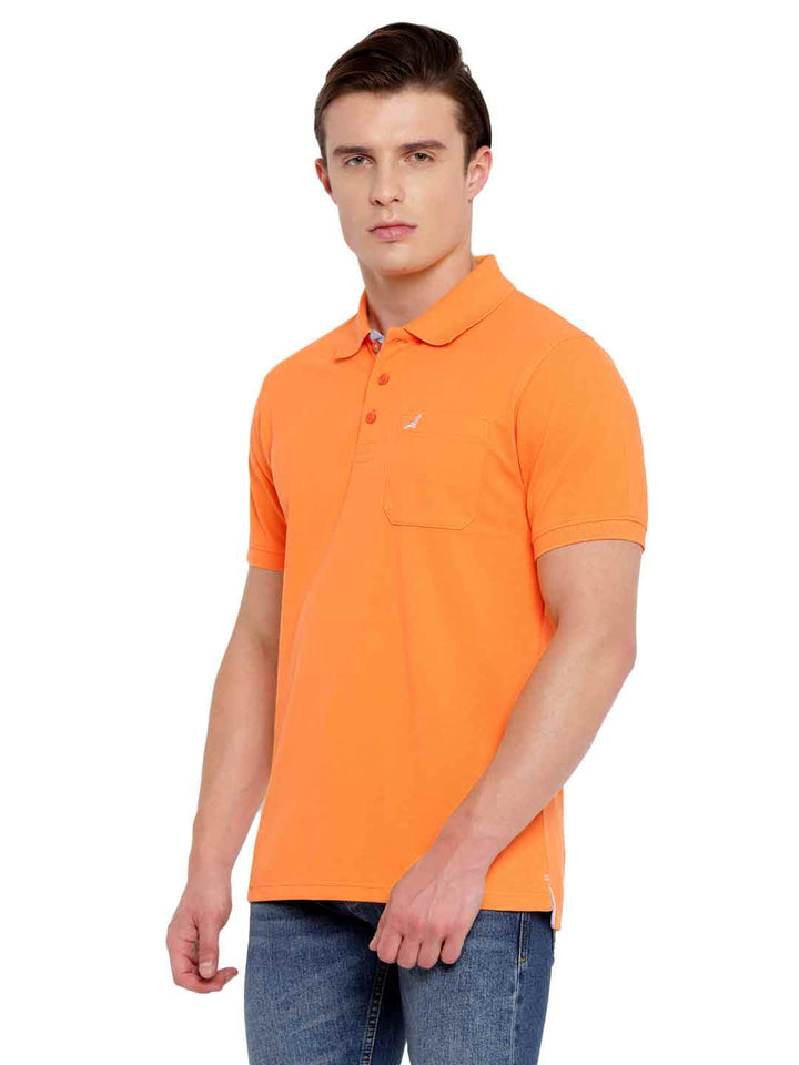 Polo Collar T-Shirt for Men with Pocket - Orange Peel
