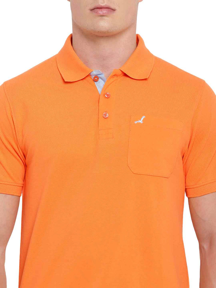 Polo Collar T-Shirt for Men with Pocket - Orange Peel