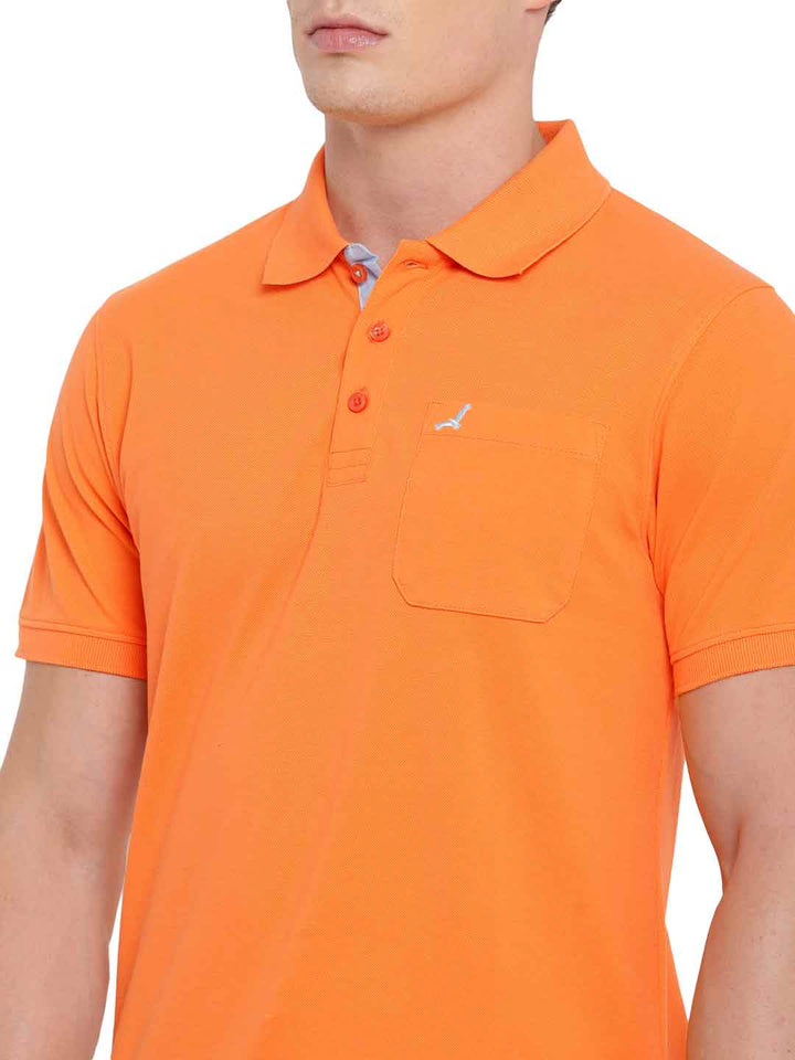 Polo Collar T-Shirt for Men with Pocket - Orange Peel