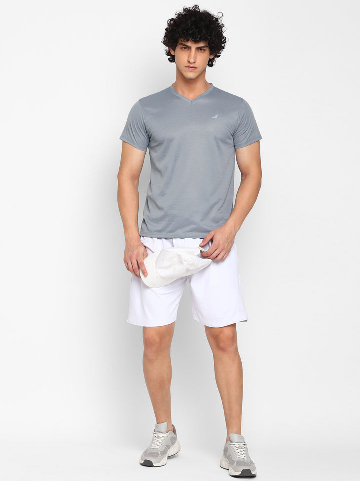 V Neck Sports T-Shirt for Men - Grey Jaquard (No Exchange No Return)