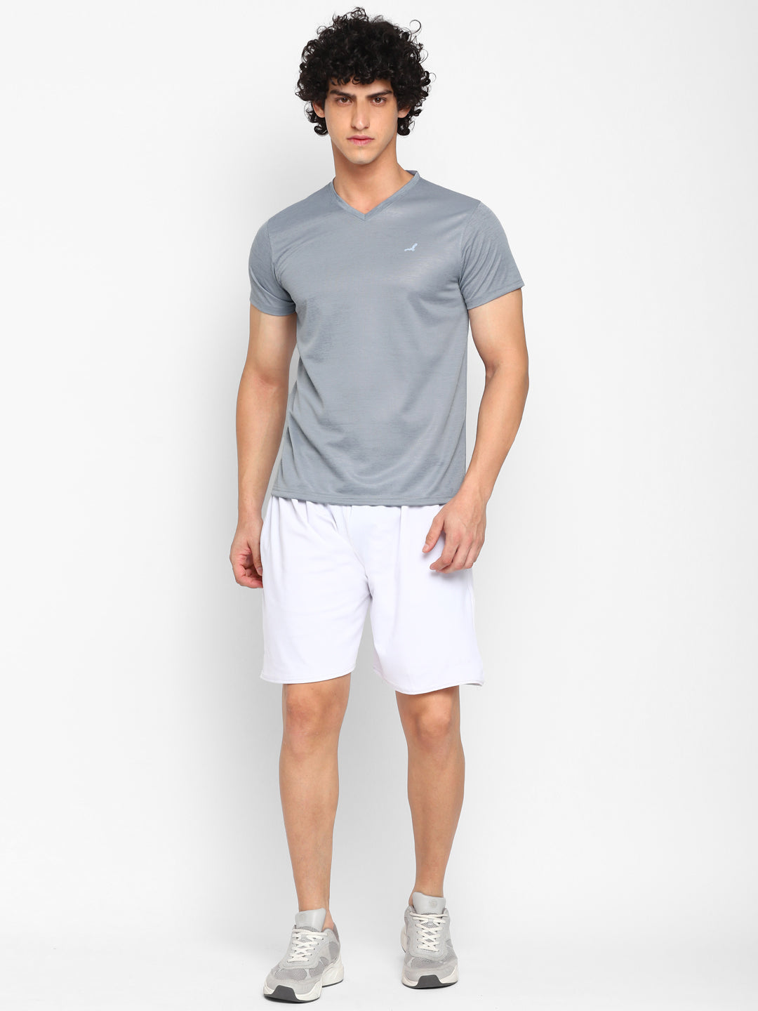 V Neck Sports T-Shirt for Men - Grey Jaquard (No Exchange No Return)