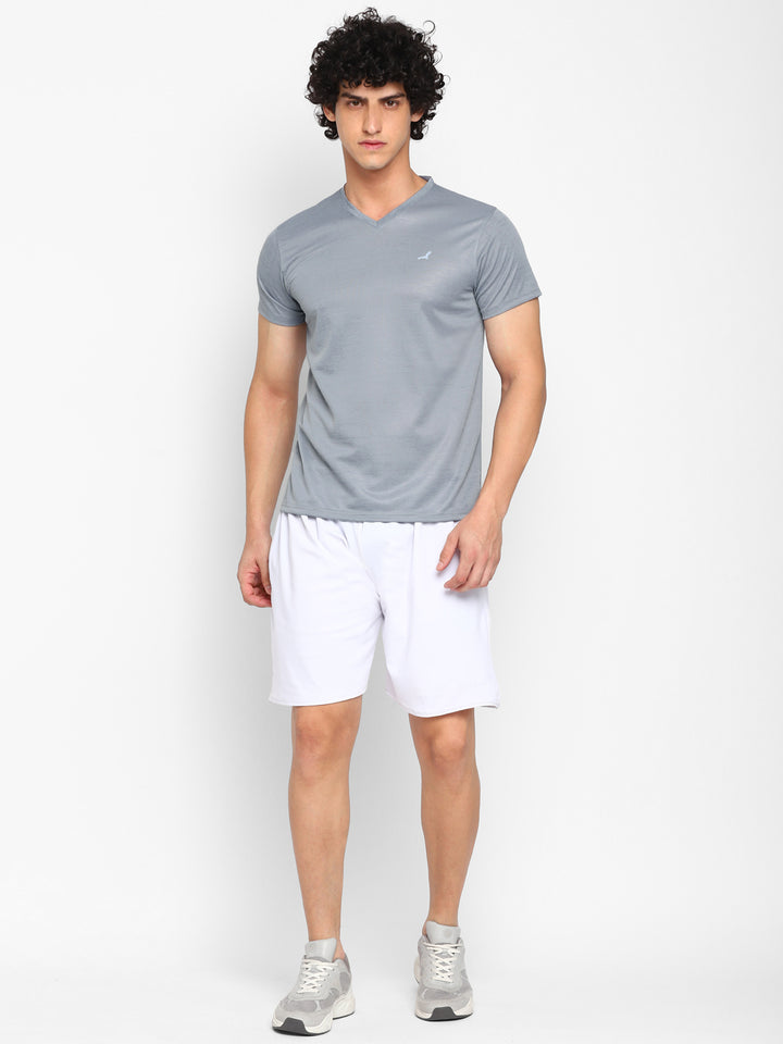 V Neck Sports T-Shirt for Men - Grey Jaquard (No Exchange No Return)