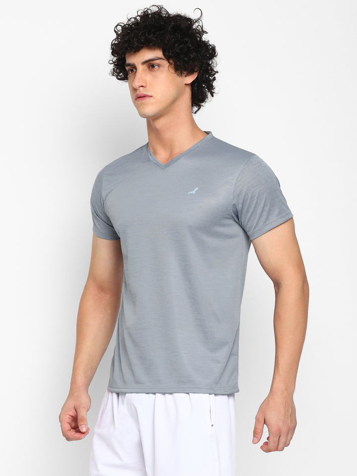 V Neck Sports T-Shirt for Men - Grey Jaquard (No Exchange No Return)