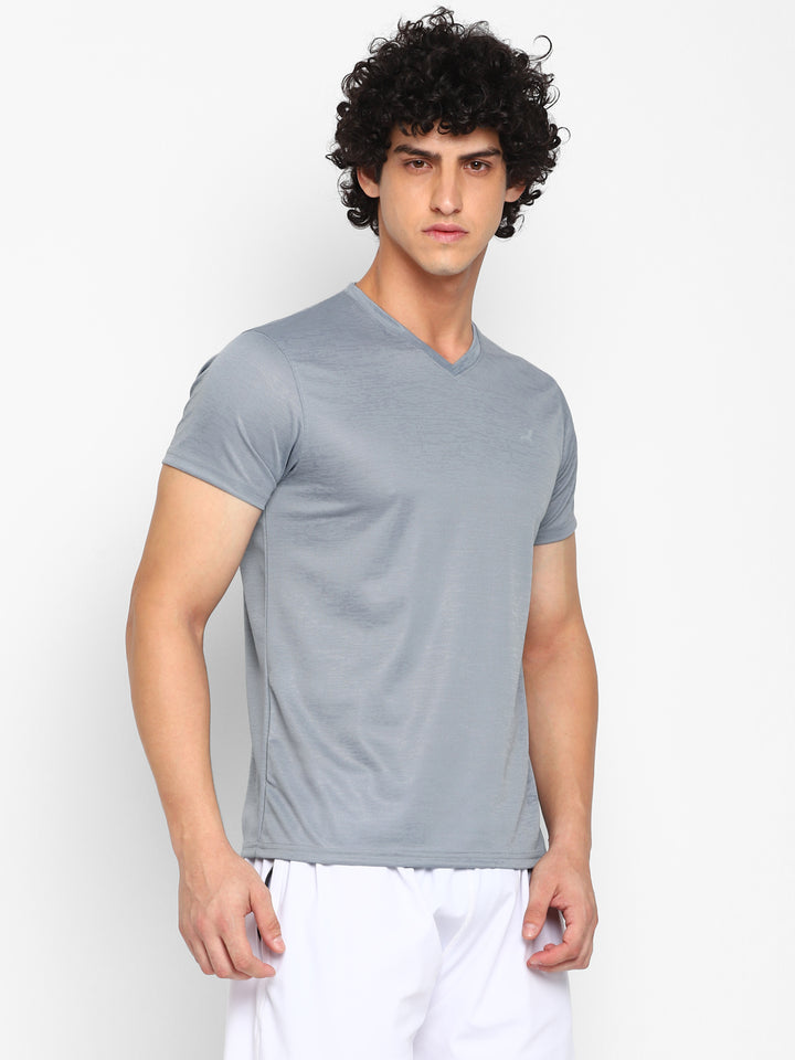 V Neck Sports T-Shirt for Men - Grey Jaquard (No Exchange No Return)