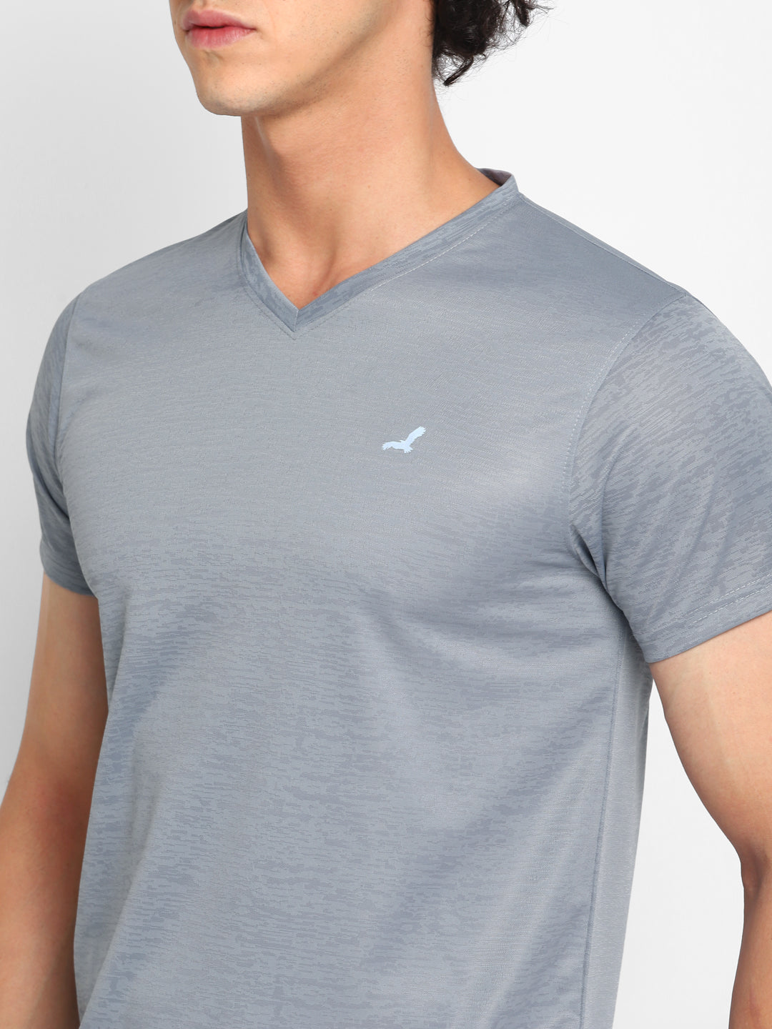 V Neck Sports T-Shirt for Men - Grey Jaquard (No Exchange No Return)