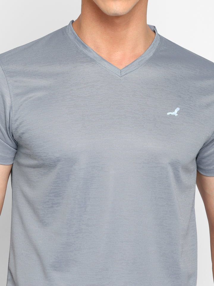 V Neck Sports T-Shirt for Men - Grey Jaquard (No Exchange No Return)