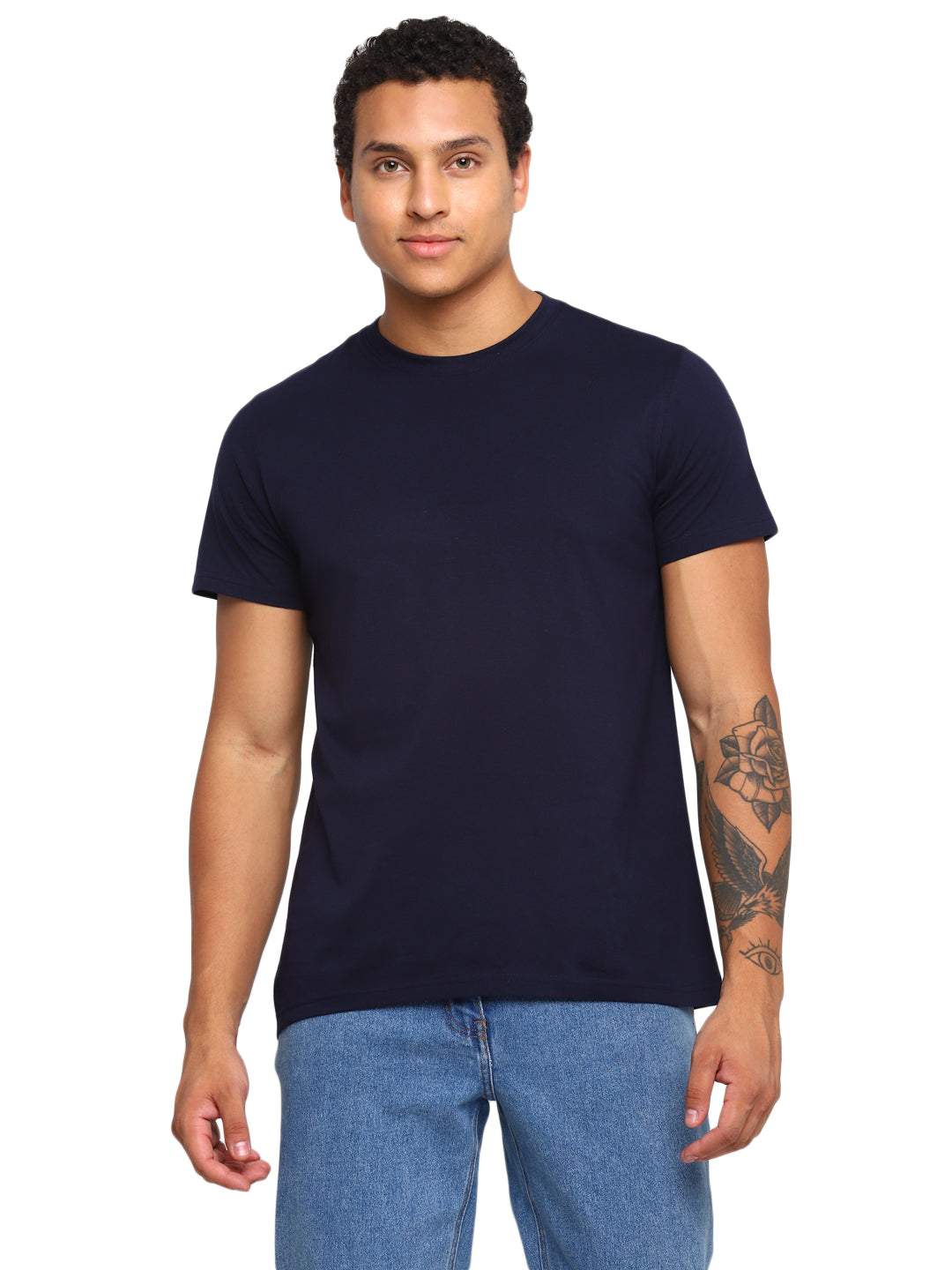 100% Cotton Round Neck T-Shirt for Men Regular Fit - Navy