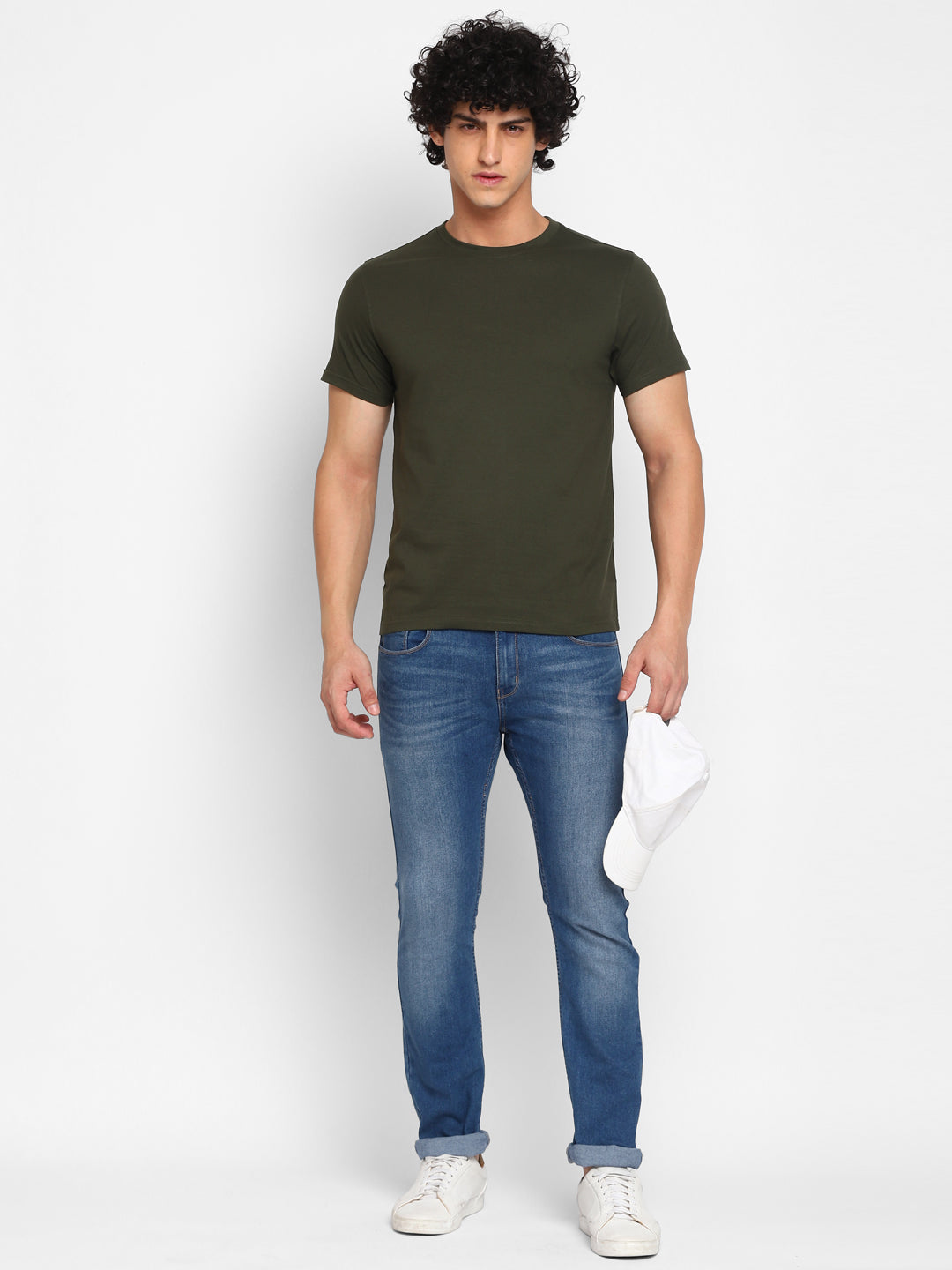 100% Cotton Round Neck T-Shirt for Men Regular Fit - Olive