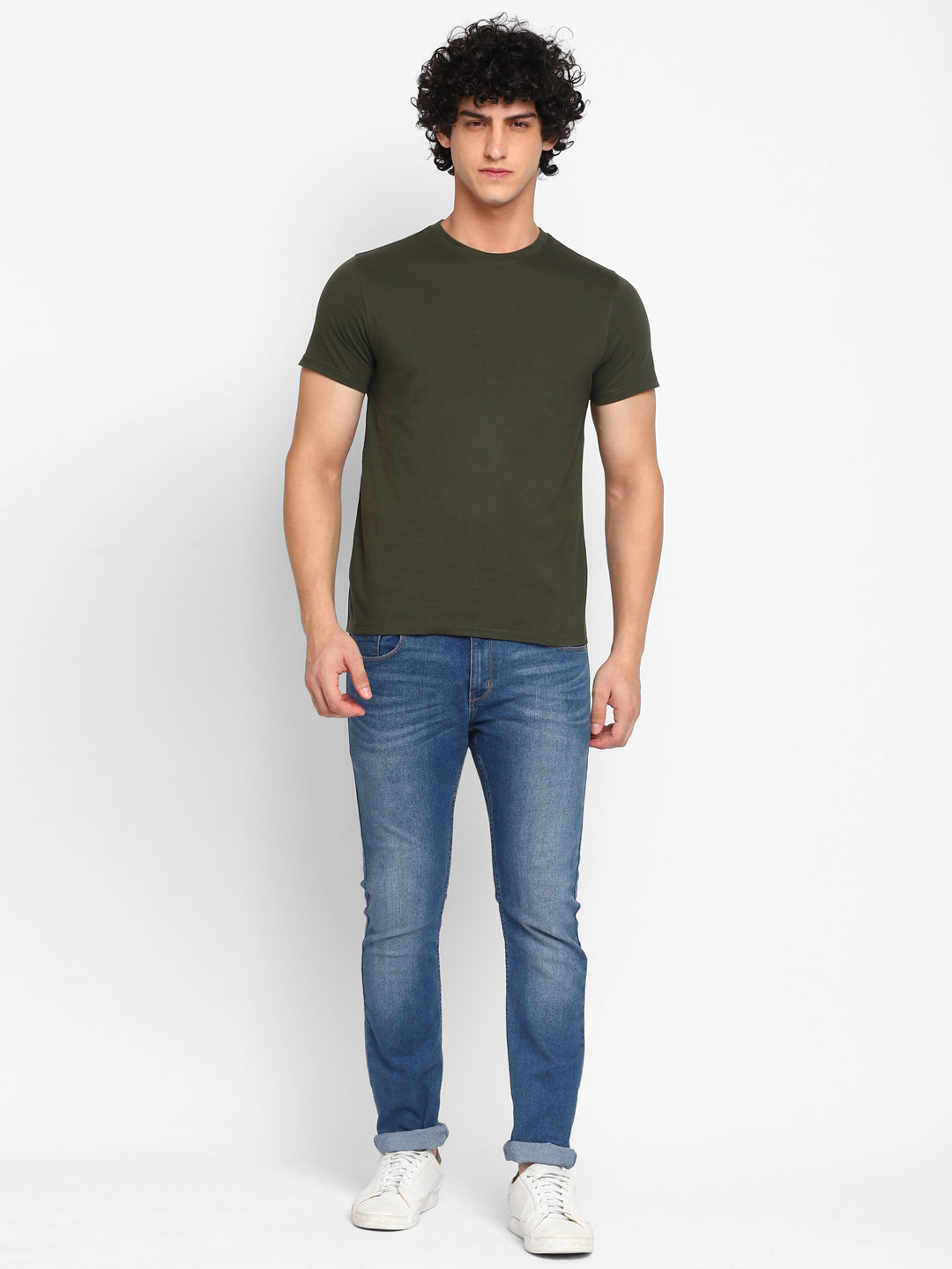 100% Cotton Round Neck T-Shirt for Men Regular Fit - Olive