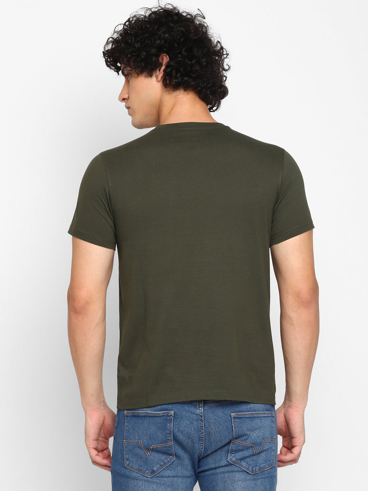 100% Cotton Round Neck T-Shirt for Men Regular Fit - Olive