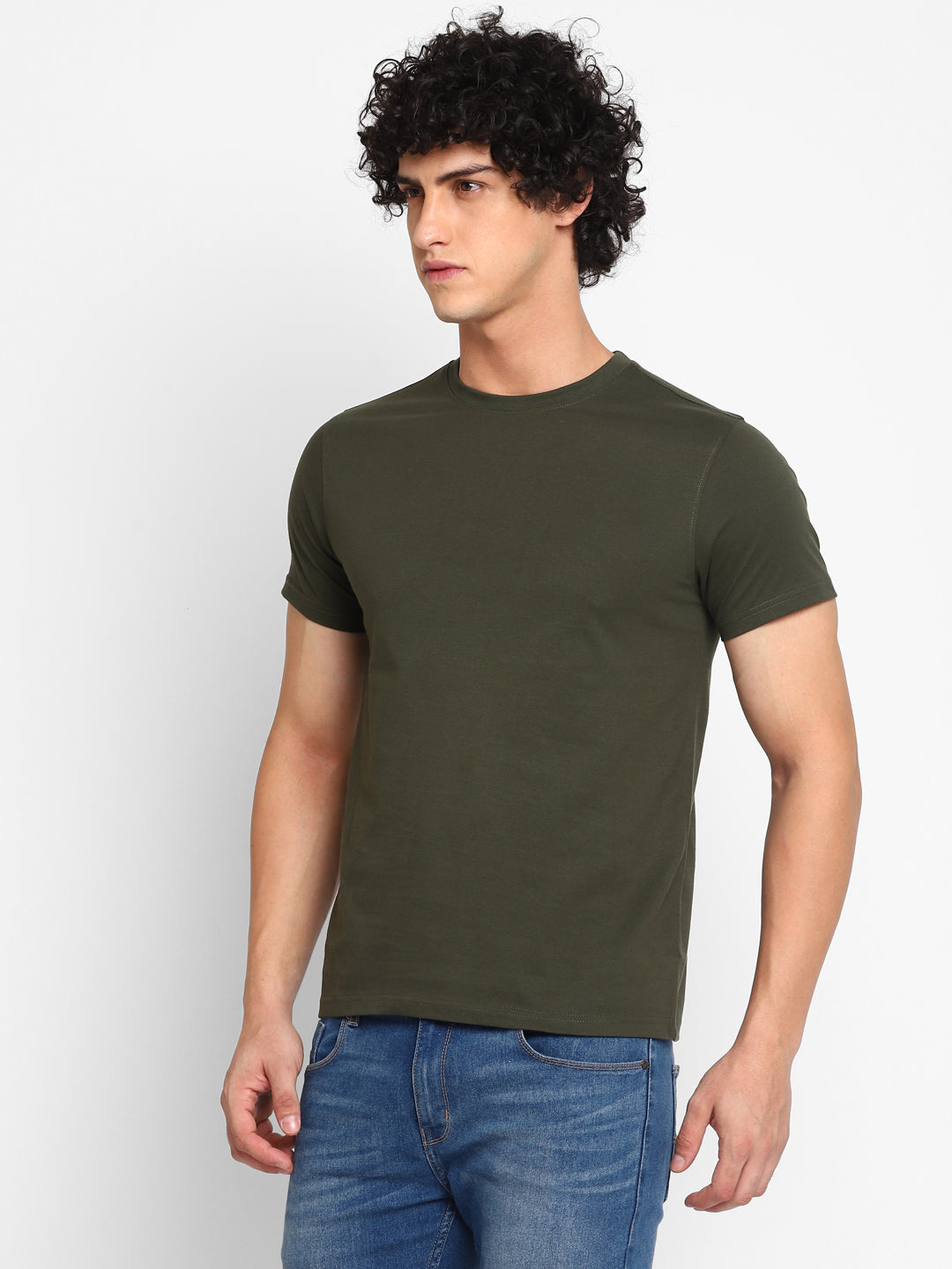 100% Cotton Round Neck T-Shirt for Men Regular Fit - Olive