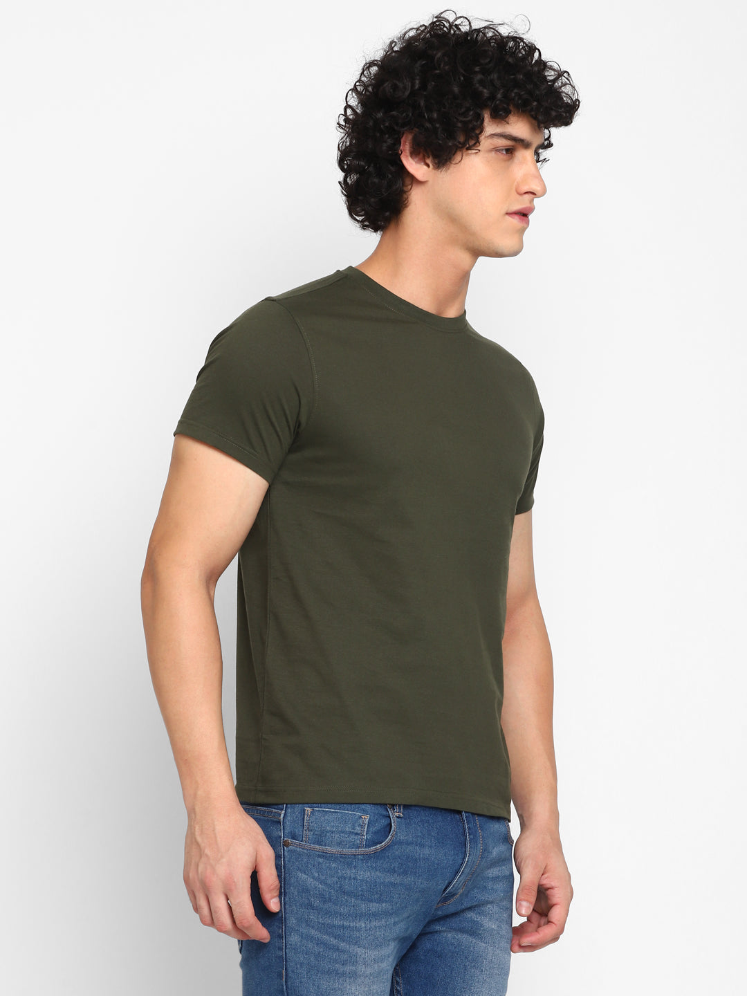 100% Cotton Round Neck T-Shirt for Men Regular Fit - Olive