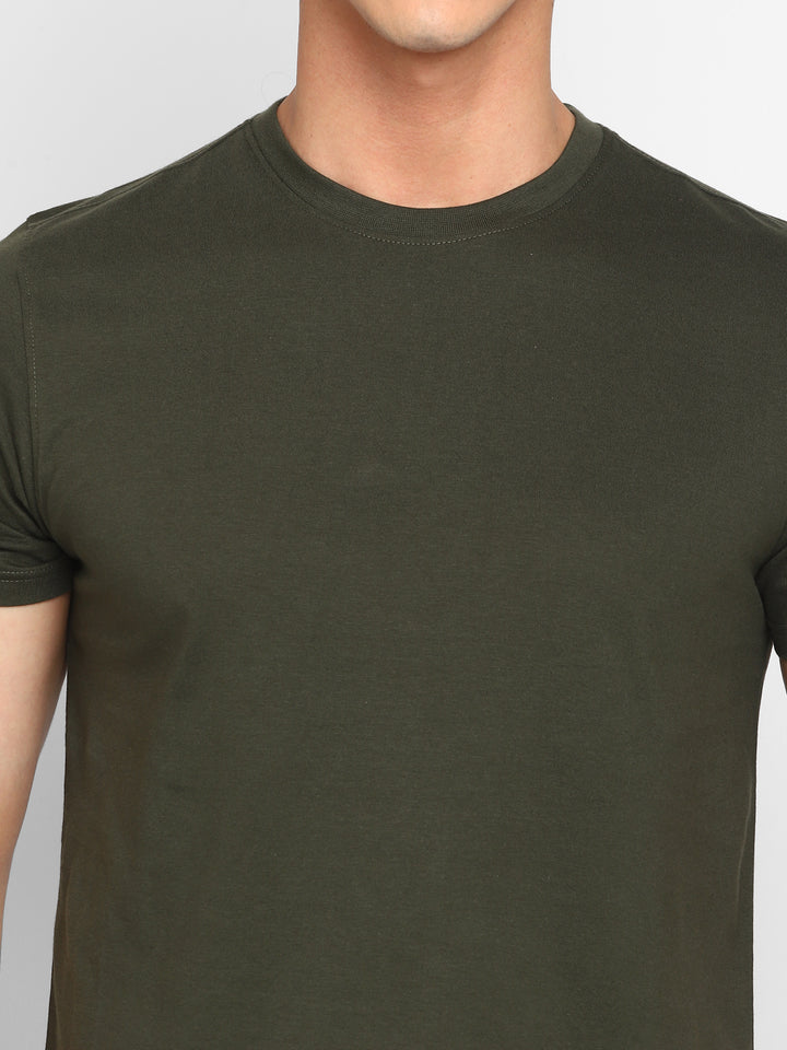 100% Cotton Round Neck T-Shirt for Men Regular Fit - Olive