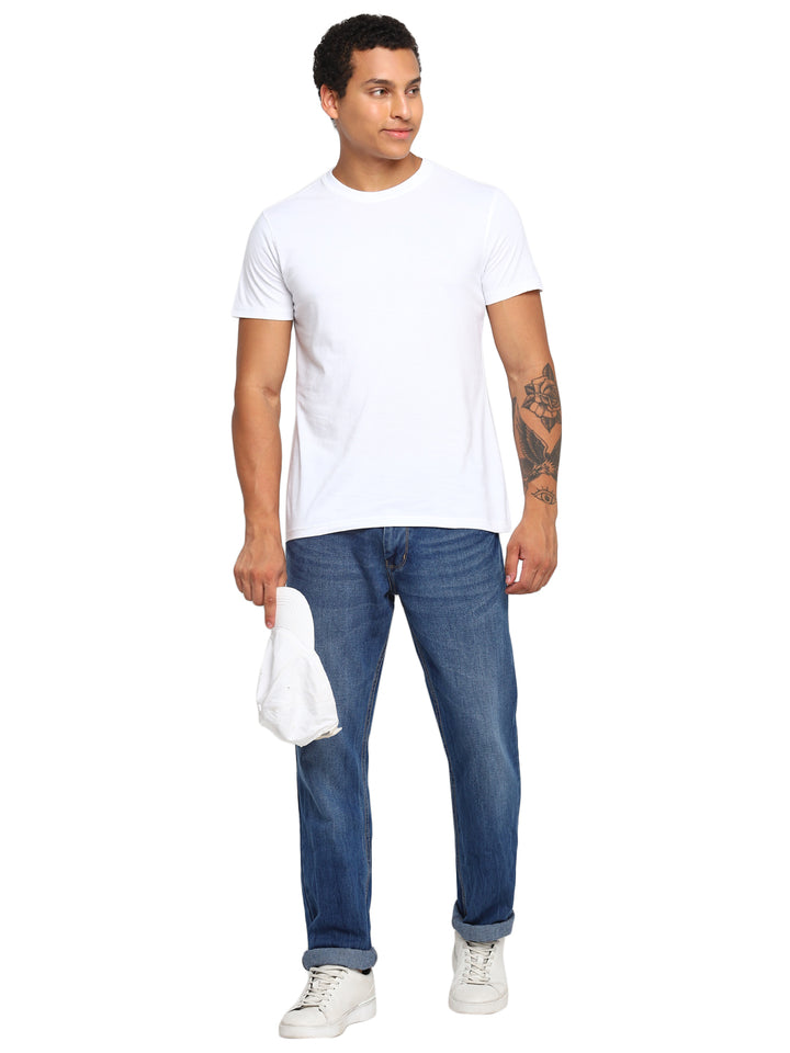 100% Cotton Round Neck T-Shirt for Men Regular Fit - White