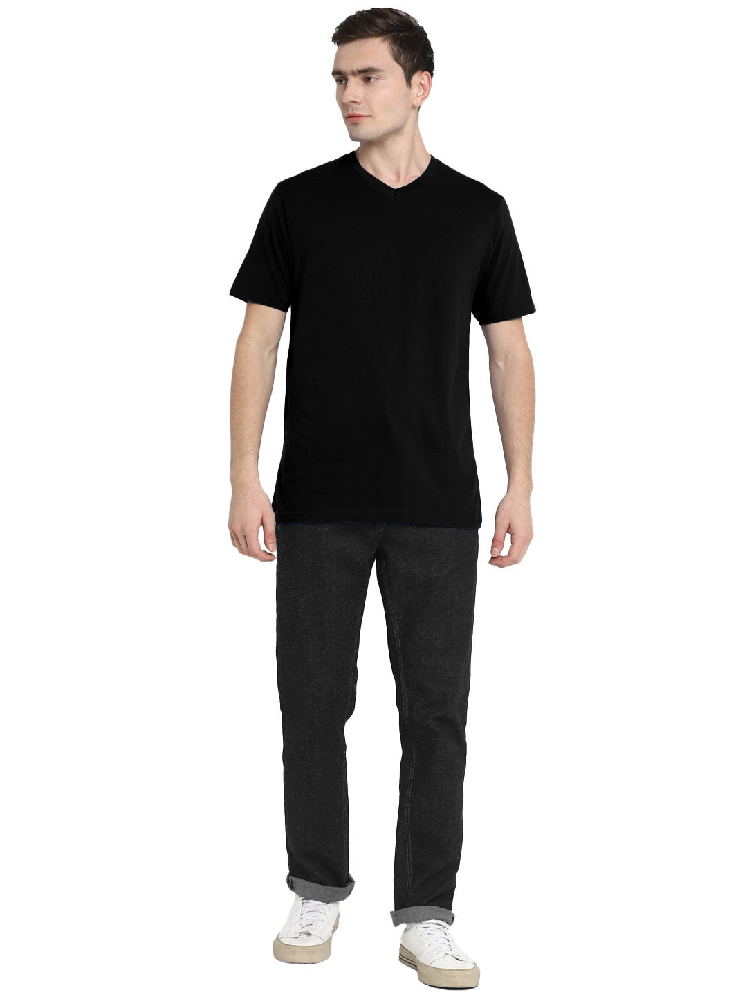 Supima Cotton V Neck T-Shirt for Men - Black