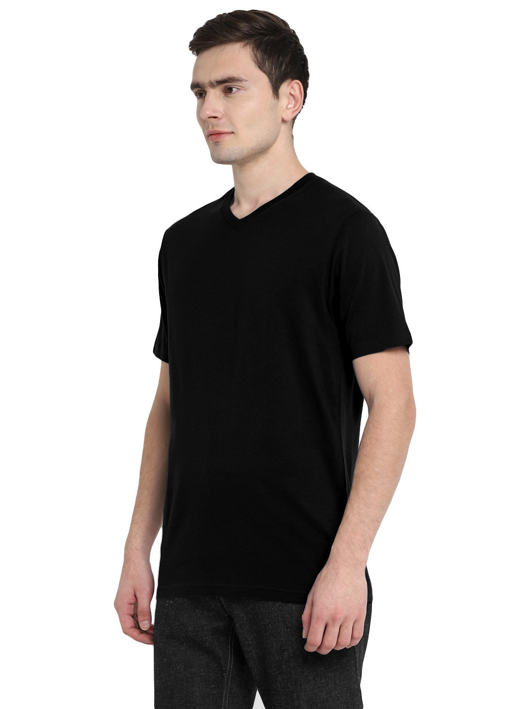 Supima Cotton V Neck T-Shirt for Men - Black