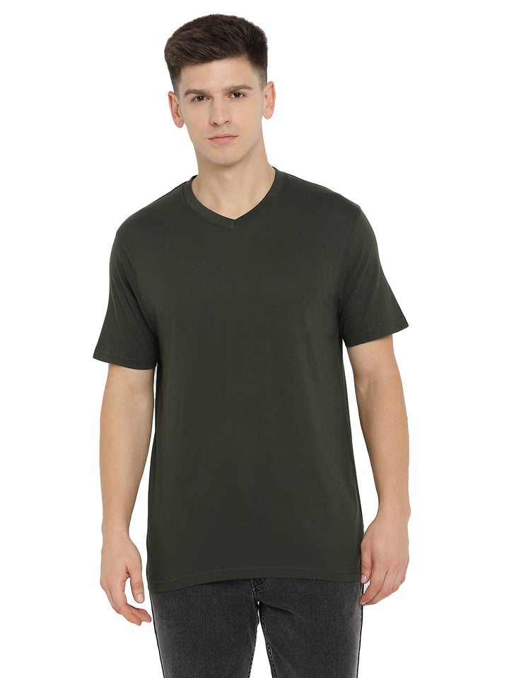 Supima Cotton V Neck T-Shirt for Men - Dark Olive