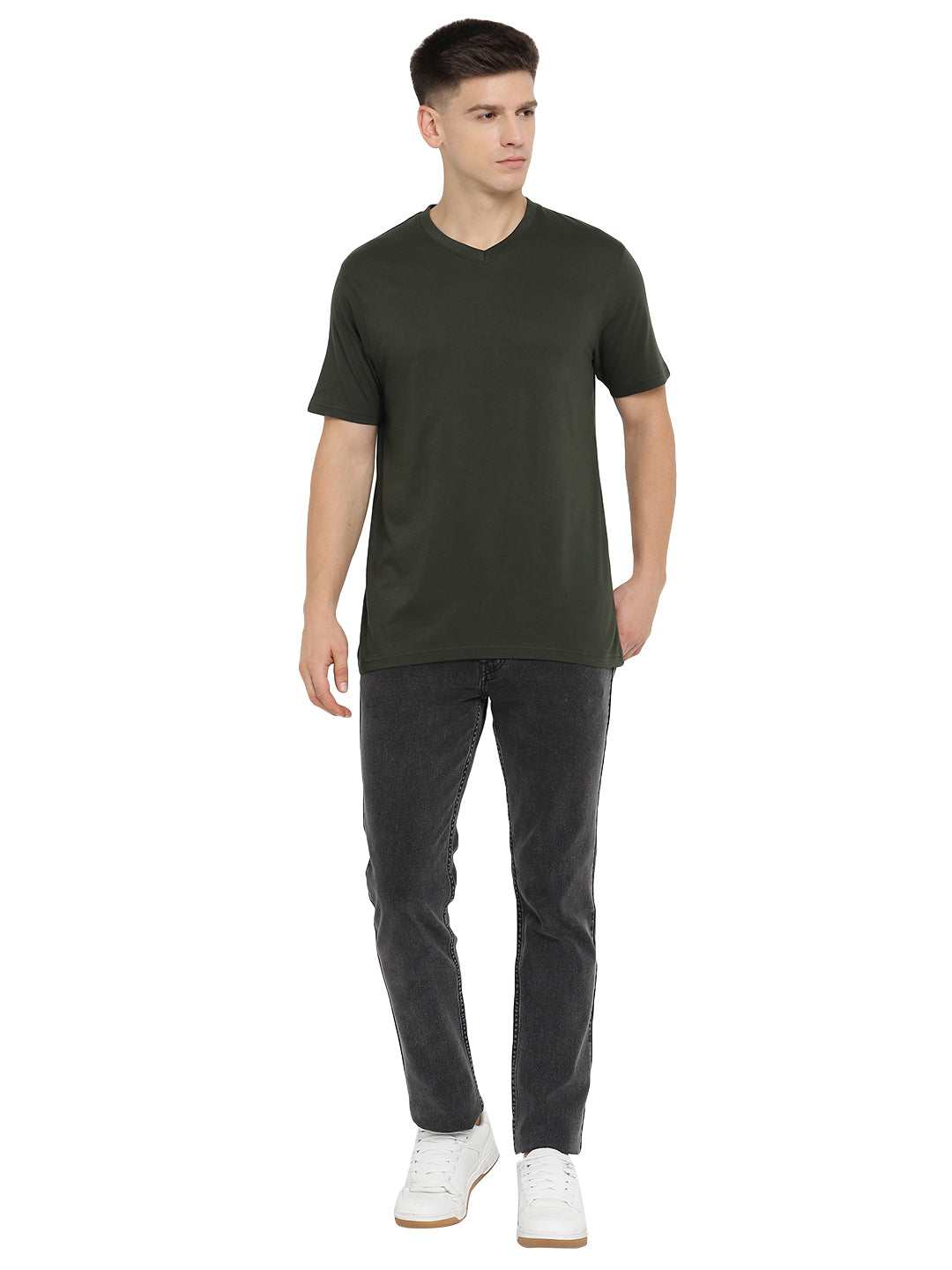 Supima Cotton V Neck T-Shirt for Men - Dark Olive
