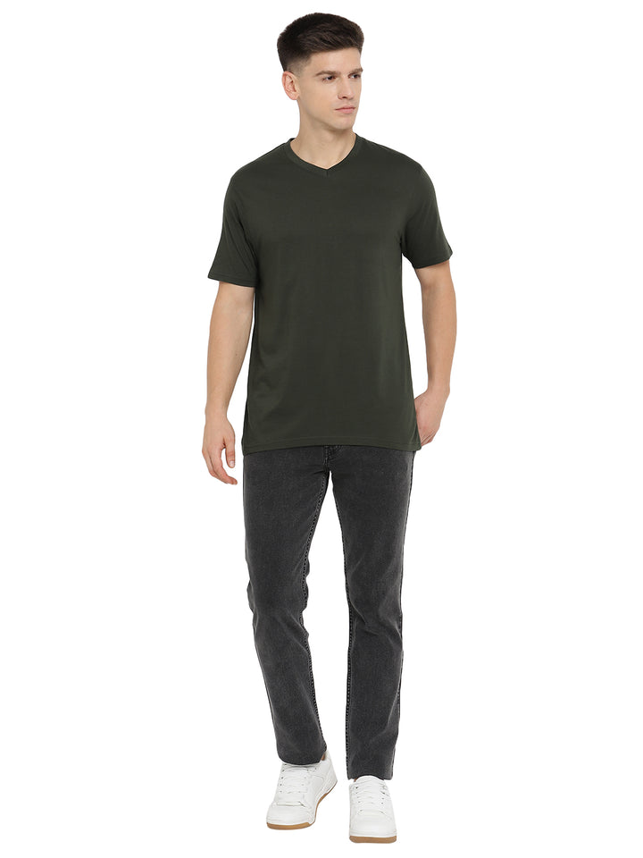 Supima Cotton V Neck T-Shirt for Men - Dark Olive