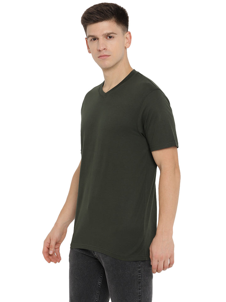 Supima Cotton V Neck T-Shirt for Men - Dark Olive