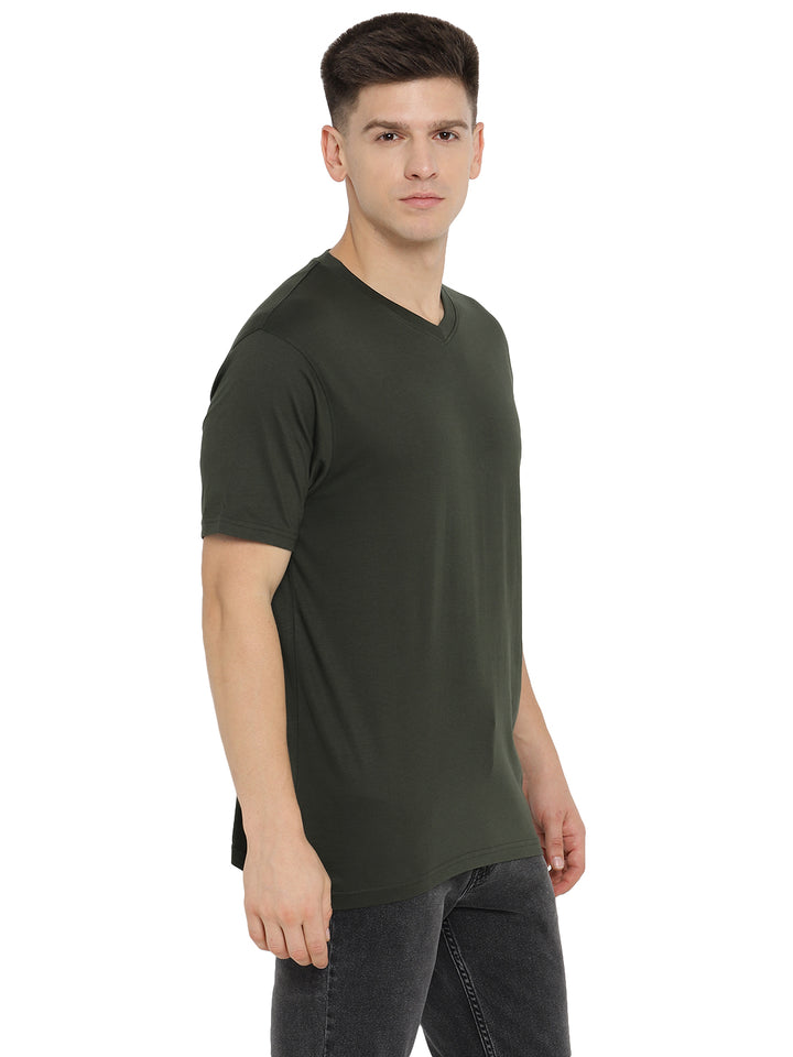 Supima Cotton V Neck T-Shirt for Men - Dark Olive