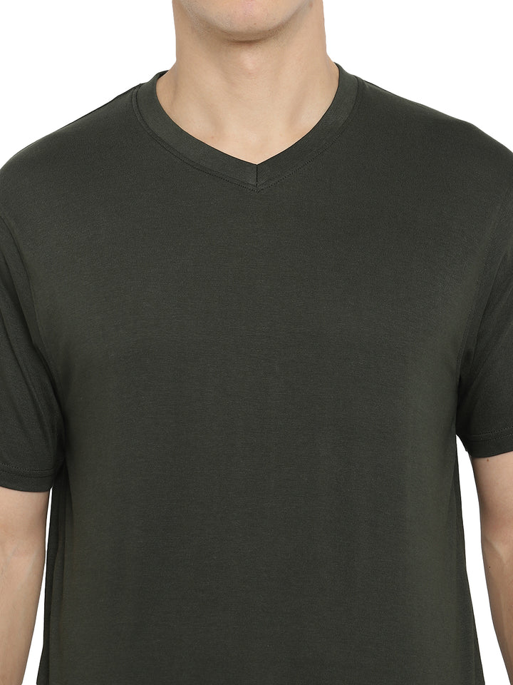 Supima Cotton V Neck T-Shirt for Men - Dark Olive