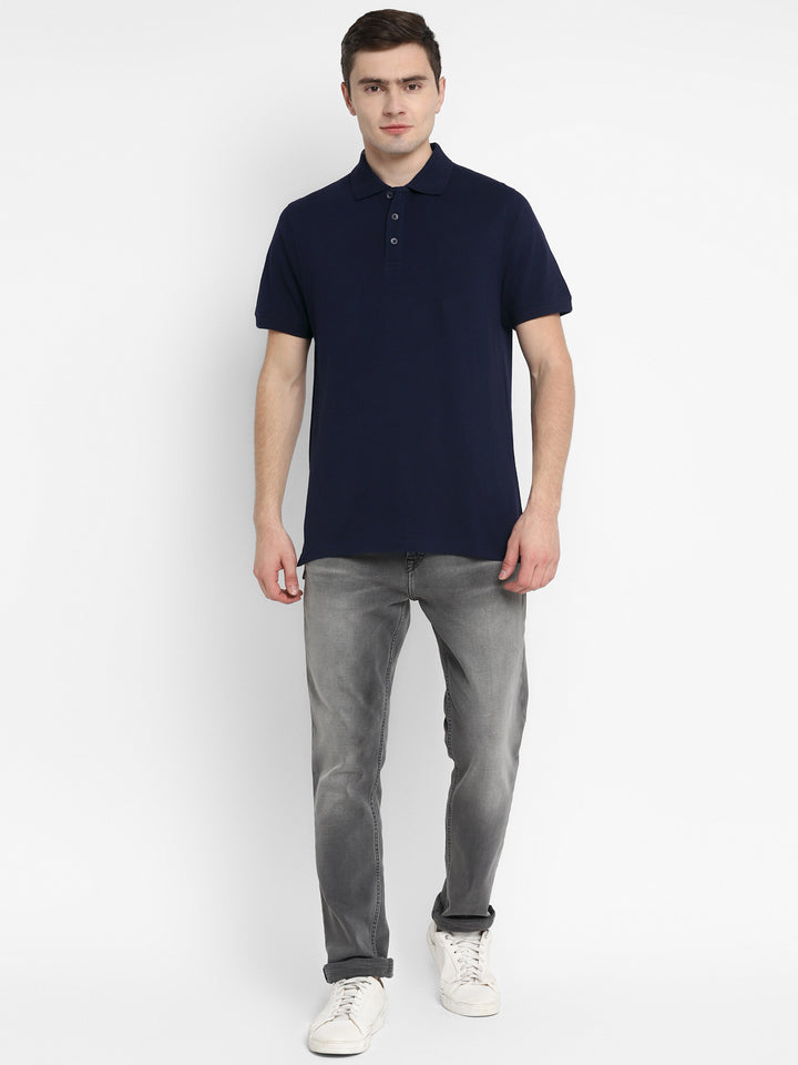 Supima Cotton Polo Collar T-Shirt for Men - Navy Blue