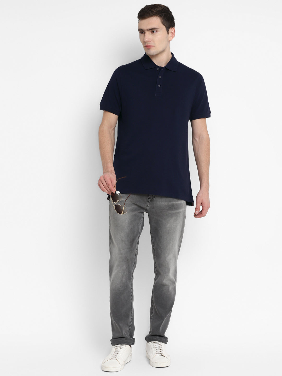 Supima Cotton Polo Collar T-Shirt for Men - Navy Blue