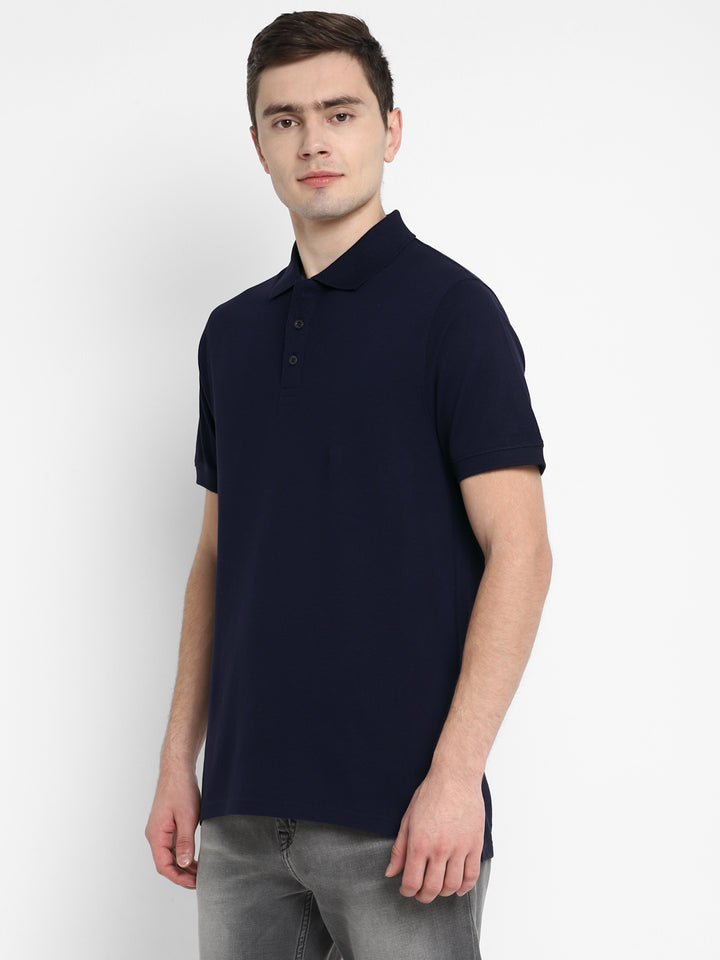 Supima Cotton Polo Collar T-Shirt for Men - Navy Blue